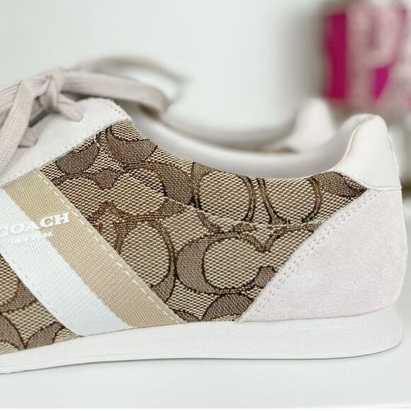 Coach NWB Kelson Kelson Outline Signature Suede Sneakers Khaki Chalk Size 8M - Picture 4 of 16